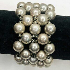 Silver-Tone Beaded Stretch Bracelet | 90s Statement Jewelry
